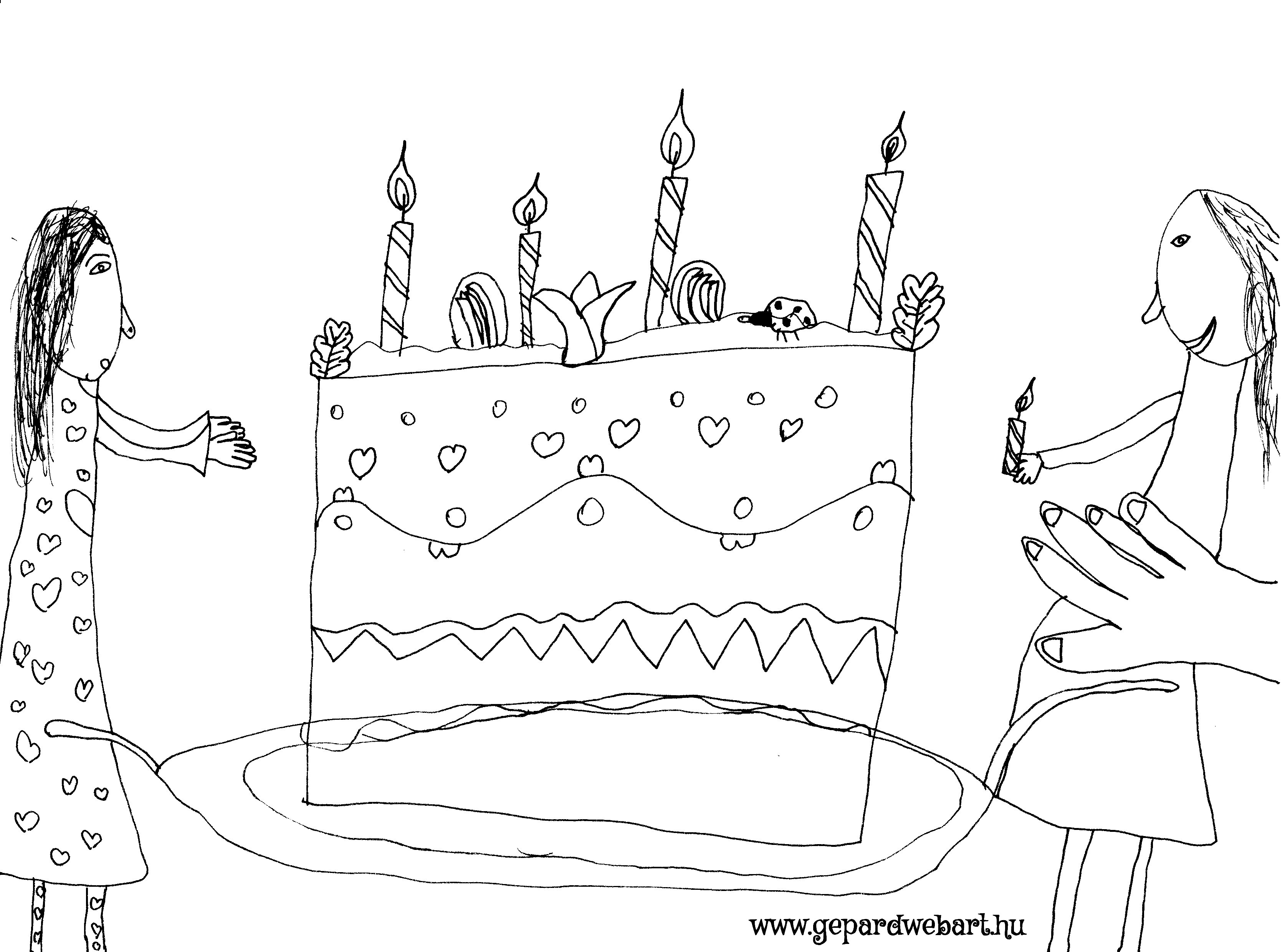 születésnapi tortás kiszínező